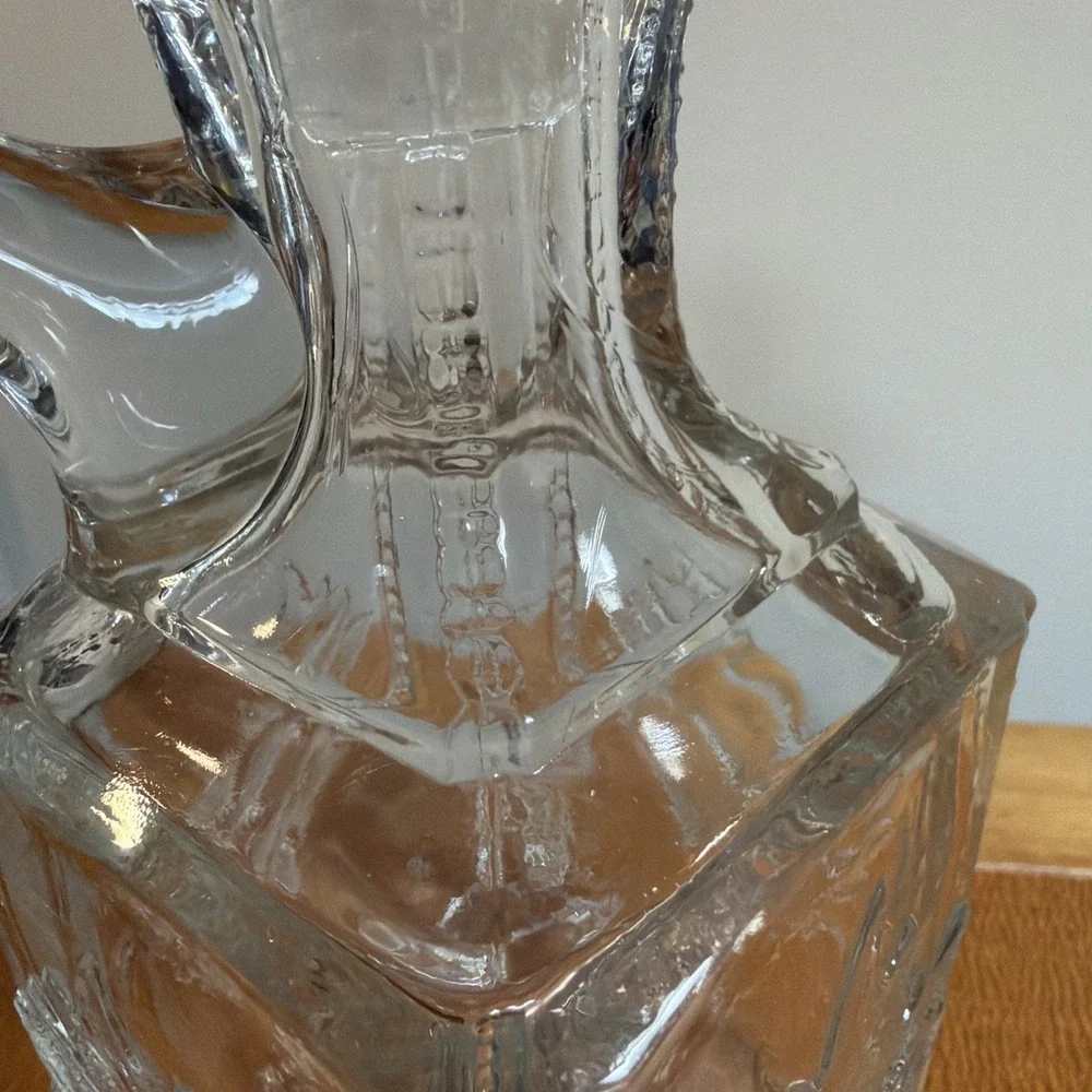Antique EAPG Flint Glass Square Maple Leaf Decanter Pitcher Bottle Stopper 9.5